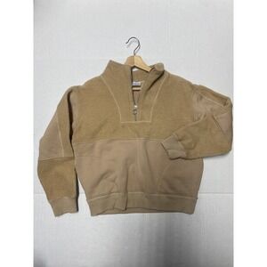 Heartloom XS / S Quarter Zip‎ Crop Sweatshirt Tan Brown Fuzzy Fleece Pullover
